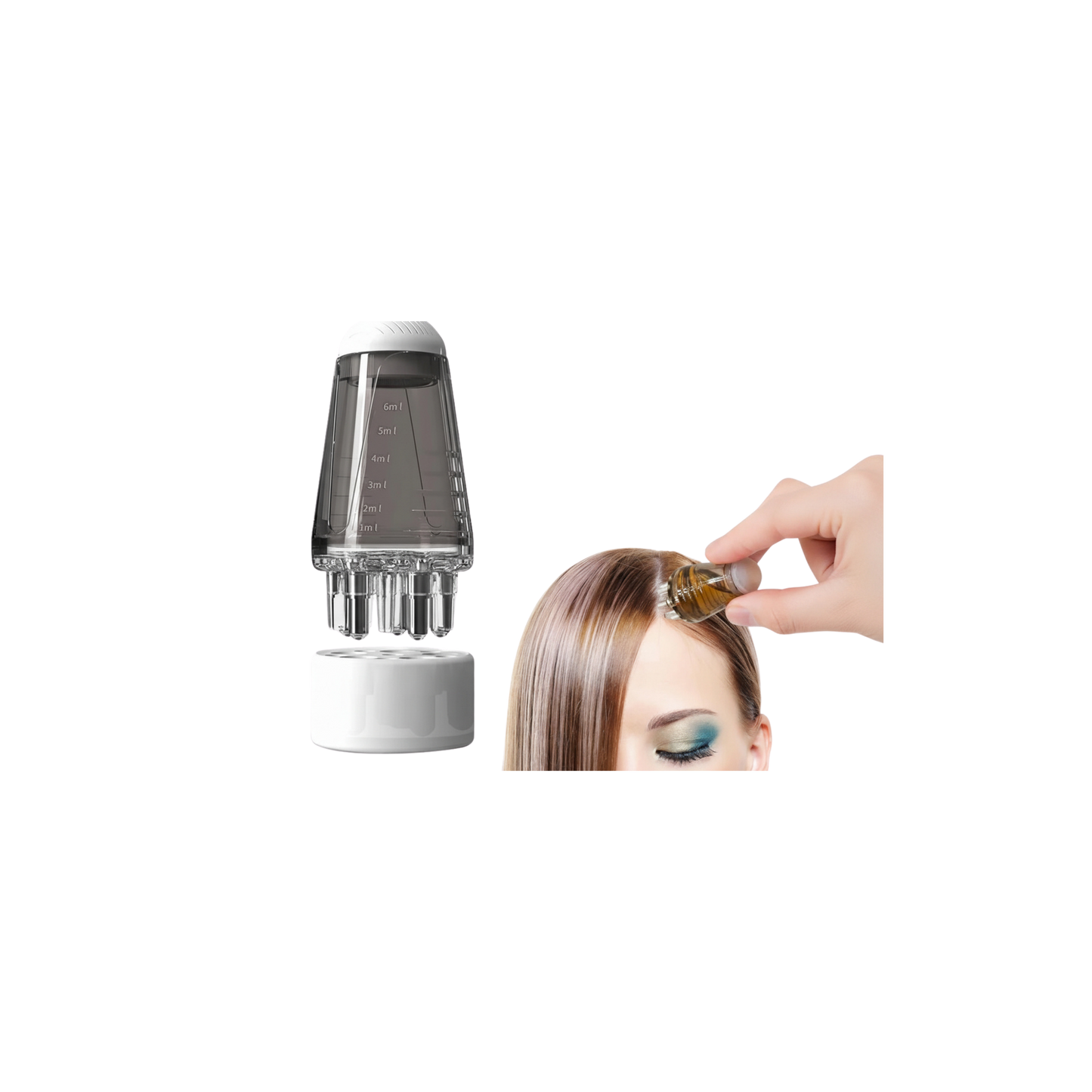 Masajeador Capilar con Aplicador de Aceite 6 ml – Cabezal Mini con Bola Giratoria para Crecimiento y Cuidado del Cabello